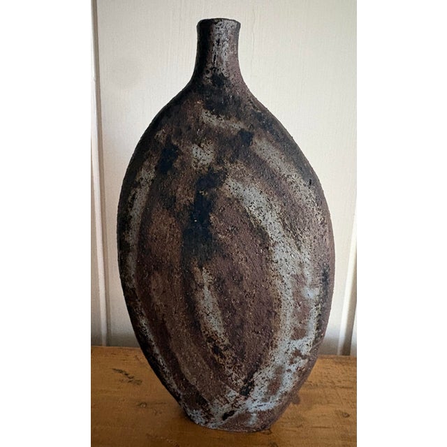 Contemporary Vintage Studio Hand Thrown Pottery Sculptural Vase — Smoky Reduction‑Fired Stoneware for Organic Modern, Minimalistic, & Modern Decor For Sale - Image 3 of 7