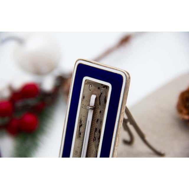 Enameled Silver Thermometer with Engraved Cut-Out Stand For Sale - Image 4 of 5