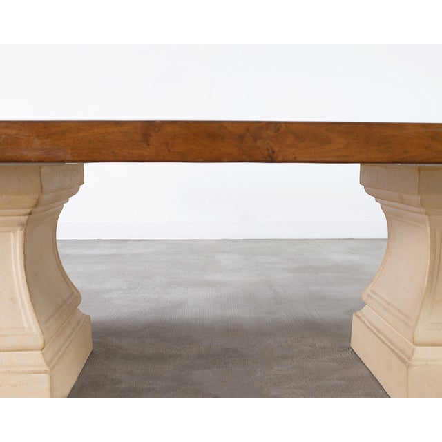 Michael Taylor Neoclassical Stone Pedestal Walnut Dining Table 10 Ft For Sale - Image 11 of 18