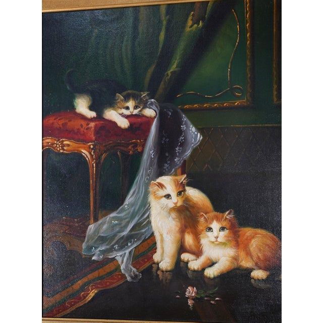 Framed Oil on Canvas Painting of Cats For Sale - Image 4 of 10