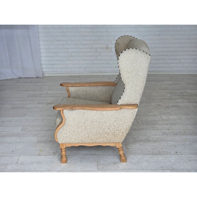 Danish Highback Armchair in Wool and Oak, 1970s For Sale - Image 17 of 18