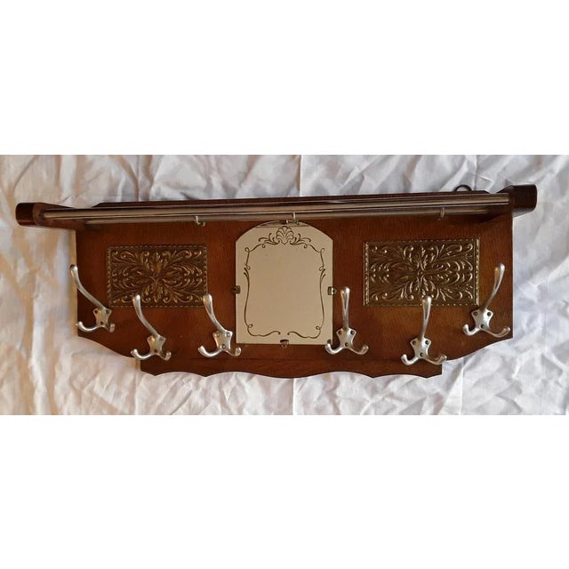 Art Deco Oak Wood Silver Wall Wardrobe with Hooks and Cloakroom Rods, 1930s, in Good conditions. Designed 1920 to 1949