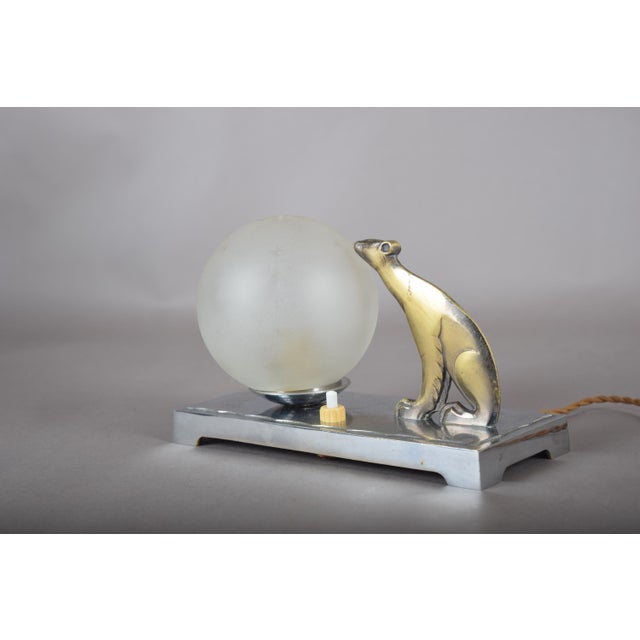 Art Deco Animal-Figure Table Lamp with Frosted Glass Globe, 1940s For Sale - Image 6 of 11