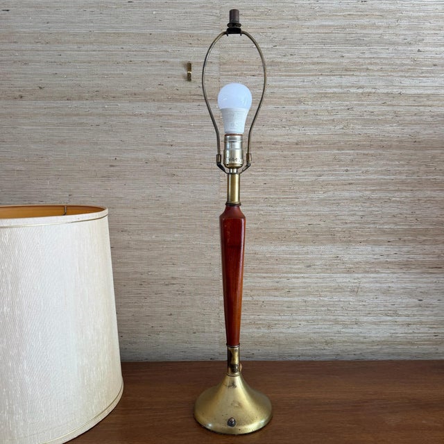 Mid-Century Modern Mid 20th Century Danish Modern Teak and Brass Table Lamp For Sale - Image 3 of 9