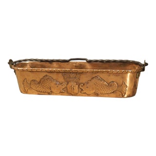 Circa 1900 Heraldic French Polished Copper Fish Poacher With Dolphin Motifs For Sale