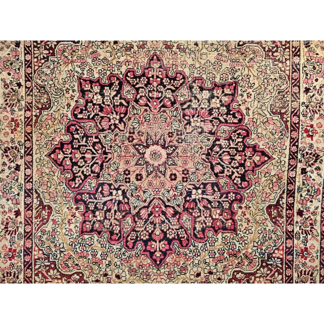 Beige 19th Century Persian Kerman Lavar Rug, Hand-Knotted Wool, Floral Pattern. Red & Ivory, 4x6 For Sale - Image 8 of 14