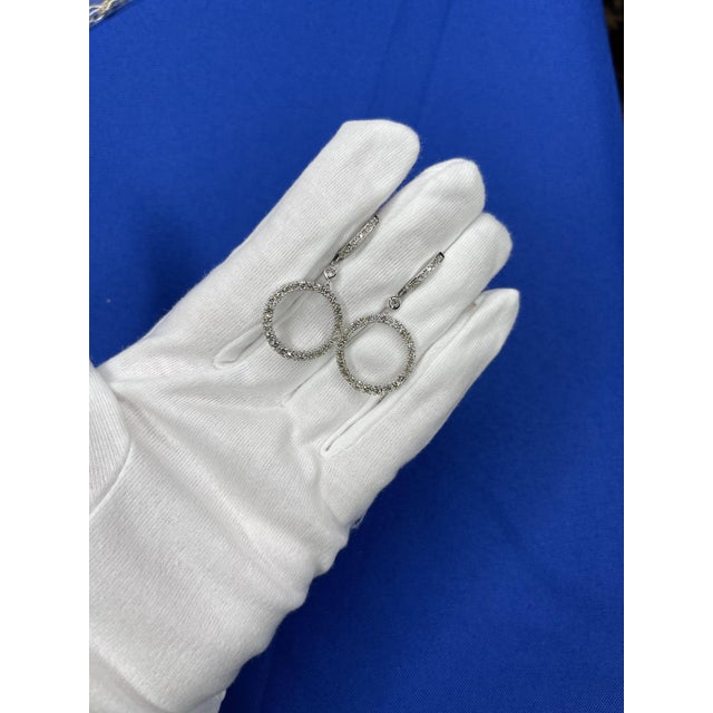 Silver 2 Carat Round Circle Shape Brilliant Cut Diamond Hoop 14 Karat White Gold Huggies, A Pair For Sale - Image 8 of 10