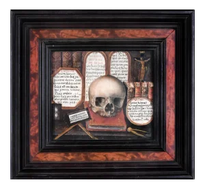 Skull with Sacred Writings and Tablets of the Law - Tempera on Cardboard 18th Century