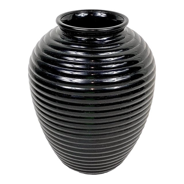 Vintage Black Milk Glass Ribbed Beehive Style Vase For Sale - Image 4 of 7