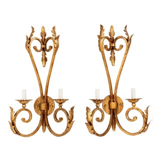 Hollywood Regency Gilded Iron Sconces - A Pair For Sale