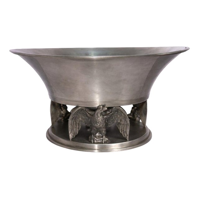 Art Deco Pewter Centerpiece Bowl with Eagle Motif from Ystad Tenn, Sweden, 1930s For Sale