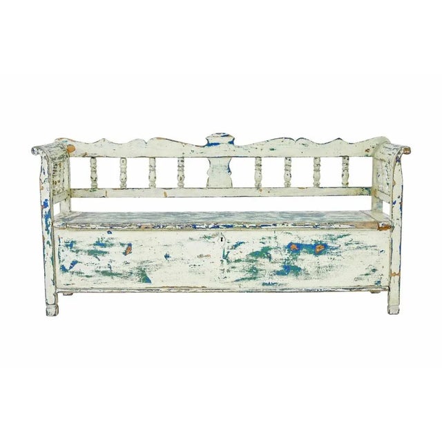 Rustic Large Swedish Painted Pine Bench, 1890s For Sale - Image 3 of 12