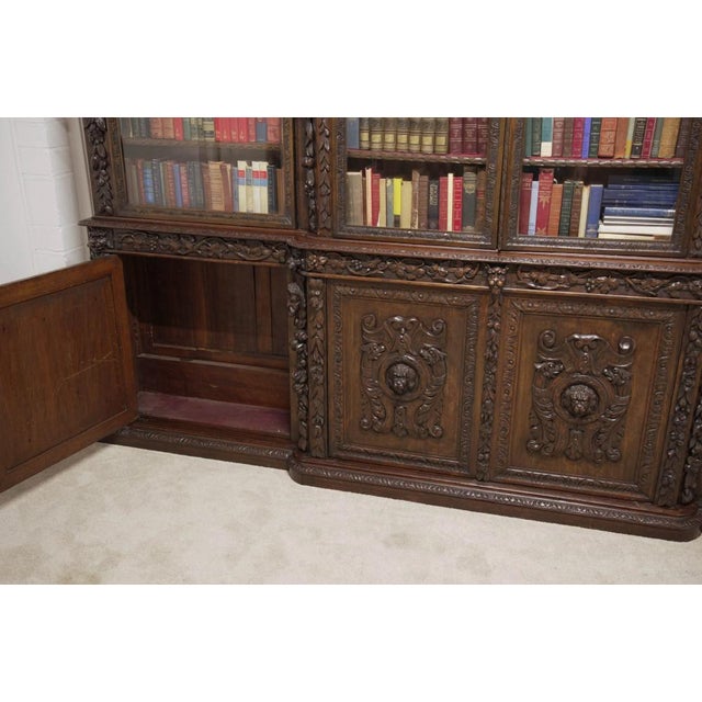 Victorian Carved Oak Breakfront Bookcase, 1870s For Sale - Image 12 of 18