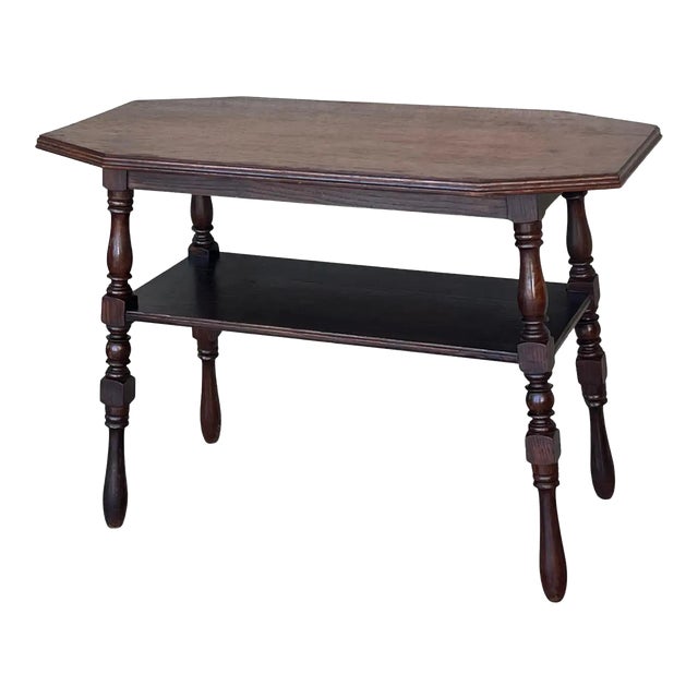 Country French Two-Tier Walnut Console Side Table For Sale