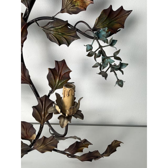 Metal Large Four-Light Wall Lamp in Decorated Wrought Iron, 1960 For Sale - Image 7 of 8
