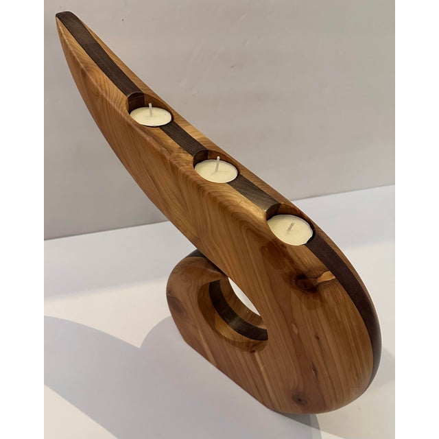 Two-Tone Wood Carved Tea Light Candle Holder For Sale In Miami - Image 6 of 9