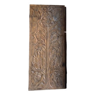 Hand-Carved Tree of Life Wood Door Panel With Birds & Sunflowers | Rustic Architectural Wall 84x36 For Sale