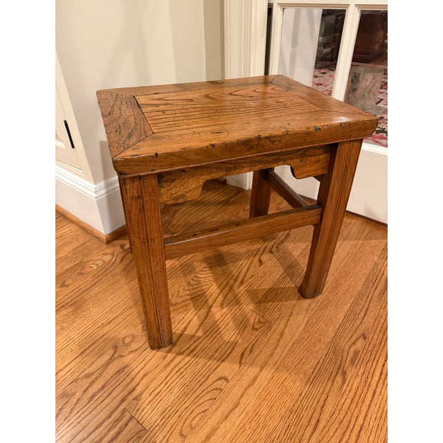 Chinese Antique Chinese Hardwood Elm Low Side Table / Stool For Sale - Image 3 of 17