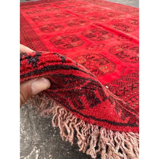 Red Vintage Afghan Turkoman Tribal Wool Rug For Sale - Image 8 of 9