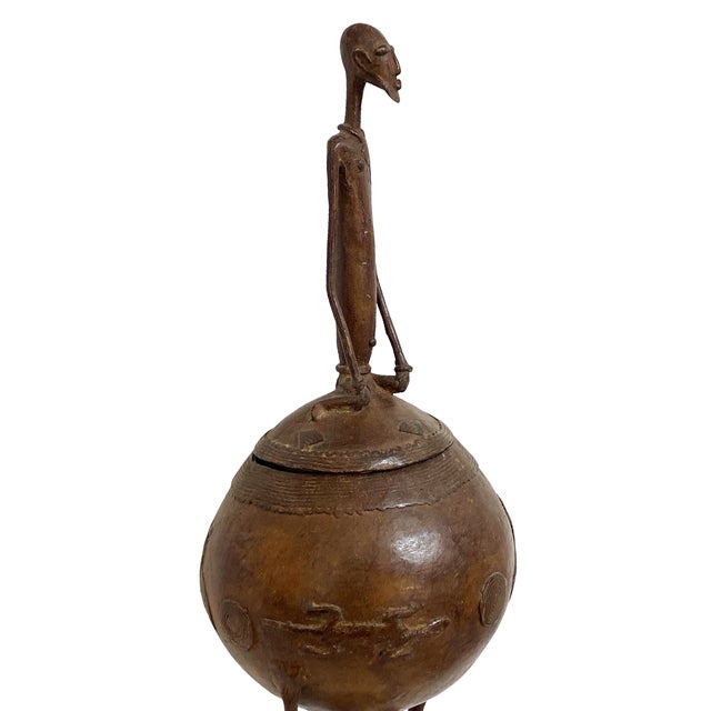 Vintage Lg African Dogon Mali Ceremonial Bronze Bowl 27.25" H For Sale - Image 11 of 12