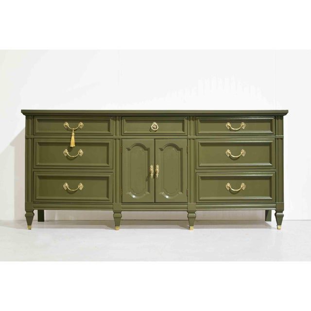 Dixie Furniture Co. Mid Century French-Inspired Sideboard With Louis XV Brass Hardware by Dixie - Newly Painted For Sale - Image 4 of 16