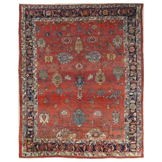 Antique North West Persian Carpet, Handmade Rust Red, Navy, Wool, Allover Design For Sale In New York - Image 6 of 6