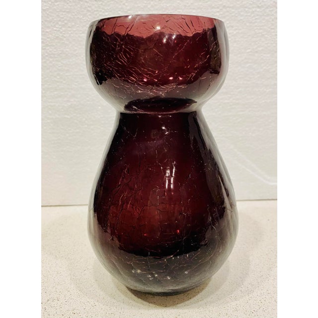 1960s Mid Century Modern Amethyst Crackle Glass Hyacinth Vase For Sale - Image 5 of 8