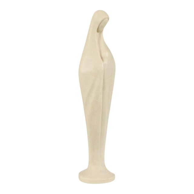 A beautiful, minimalist Art Deco-style statue of the Virgin and Child made of resin; marked "Faro" on the base, with a...