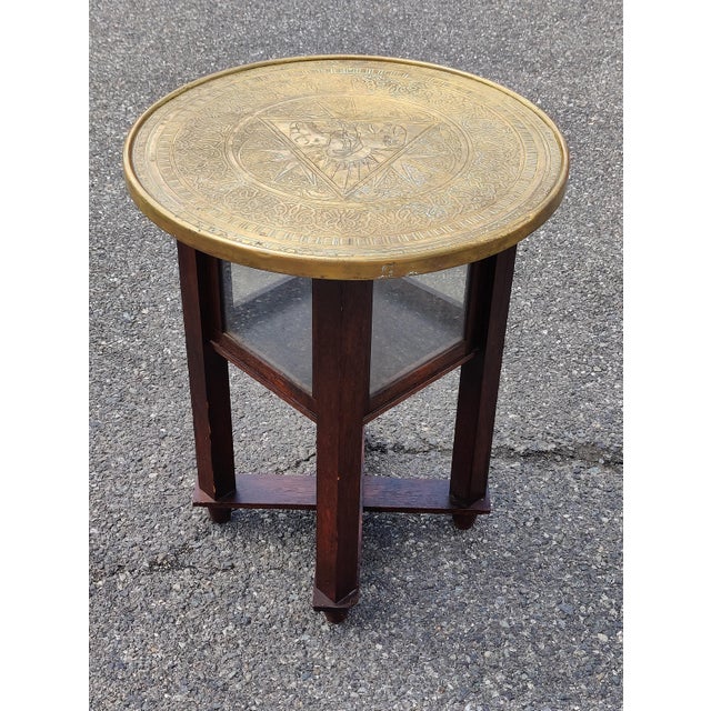 Vintage Smoking Table in Oak with Brass Handmade Table Top, 1910