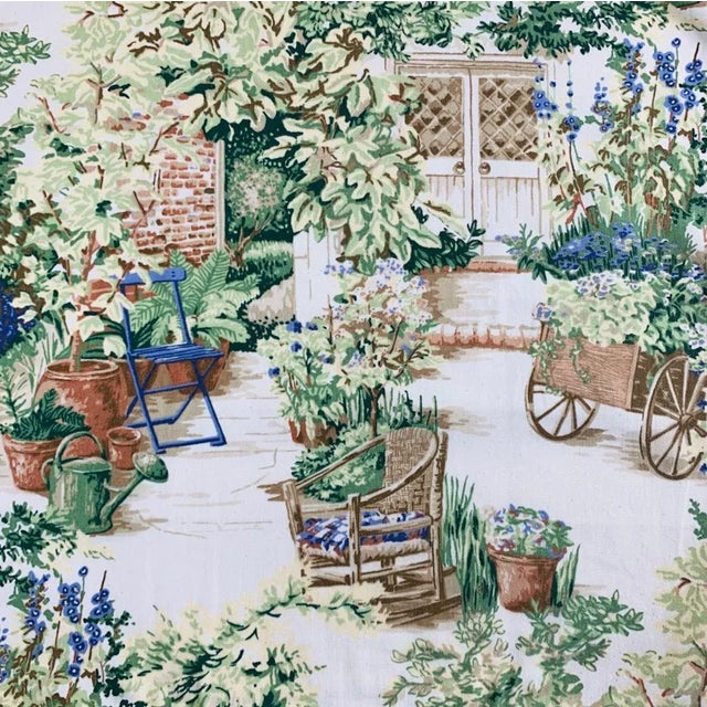 Designer Kingsway "Garden Gate" Cream Green Periwinkle Purple French Country Floral Garden Toile Pillow Covers - a Pair For Sale - Image 4 of 5