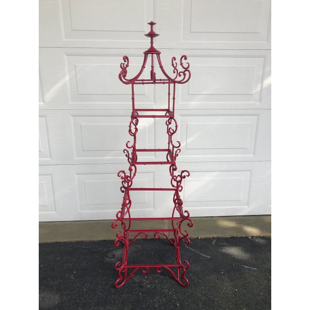 Vintage Red Lacquered Asian Style Etagere For Sale - Image 4 of 6