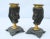 Pair of bronze Egyptian Pharaoh heads on elaborate Greek-style footed bases. Dark bronze patina with gilt candle holder...
