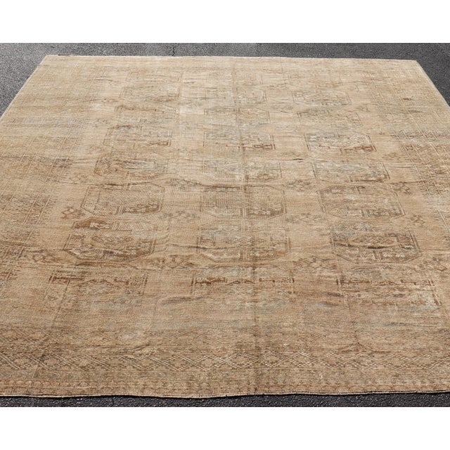 Measures: 11'0" x 13'4" All-Over Gul Design Turkmen Vintage Ersari Rug in Soft Brown and Taupe. Keivan Woven Arts / rug...