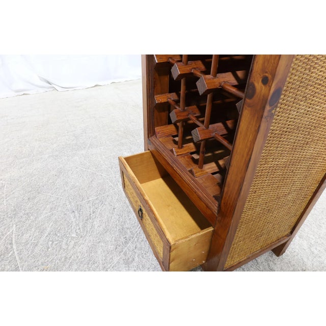 Wood Mid-Century Modern Rattan Wine Rack For Sale - Image 7 of 9