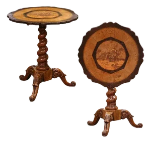 19th Century Swiss Black Forest Carved Walnut Tilt-Top Table With Village Scene