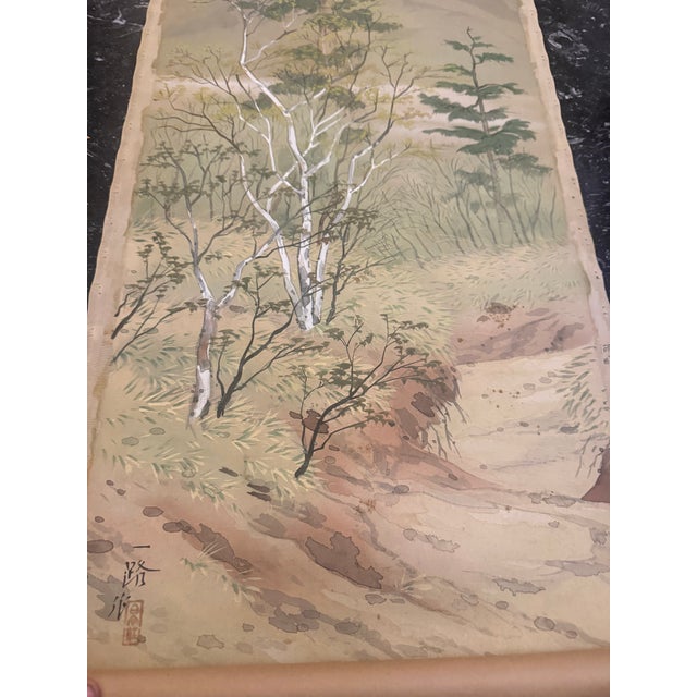 Traditional hanging scroll. Sansuga: landscape painting. Lakeside or by the lake is inscribed on the right hand side in...