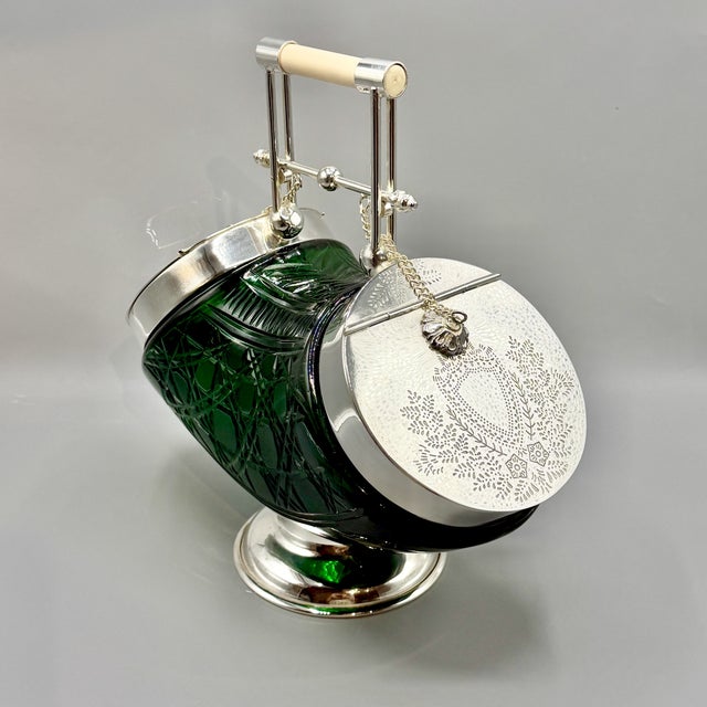 Glass Emerald Green Cut Glass Biscuit Barrel from James Deakin & Sons, 1920 For Sale - Image 7 of 18