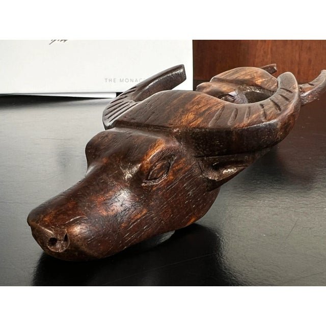 1950s Vintage 1950's Water Buffalo / Bull Head Carved Wood Napkin Rings - Set of 6 For Sale - Image 5 of 9