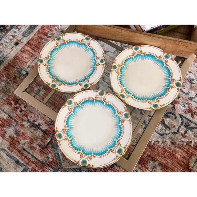 Early 20th Century Early 20th Century Tiffany & Co Hand-Painted Floral Scalloped Dinner Plates — Mintons Made in England- Set of 6 For Sale - Image 5 of 10