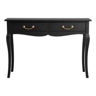 Late 20th Century French Provincial Style Matte Black Bedside Table / Writing Desk With Bronze Hardware — 35.5” For Sale