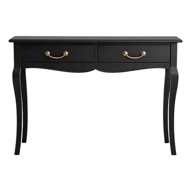 Late 20th Century French Provincial Style Matte Black Bedside Table / Writing Desk With Bronze Hardware — 35.5” For Sale