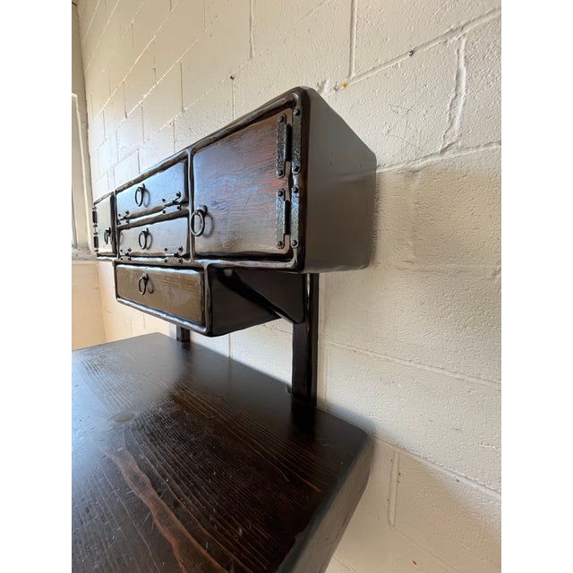 1960s Peter Asher Floating Desk & Cabinet, 1960s Brutalist Wood Furniture For Sale - Image 5 of 12