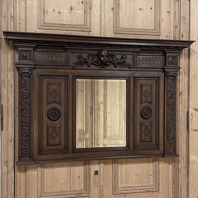 Renaissance Antique Italian Renaissance Revival Walnut Mantel Mirror For Sale - Image 3 of 17