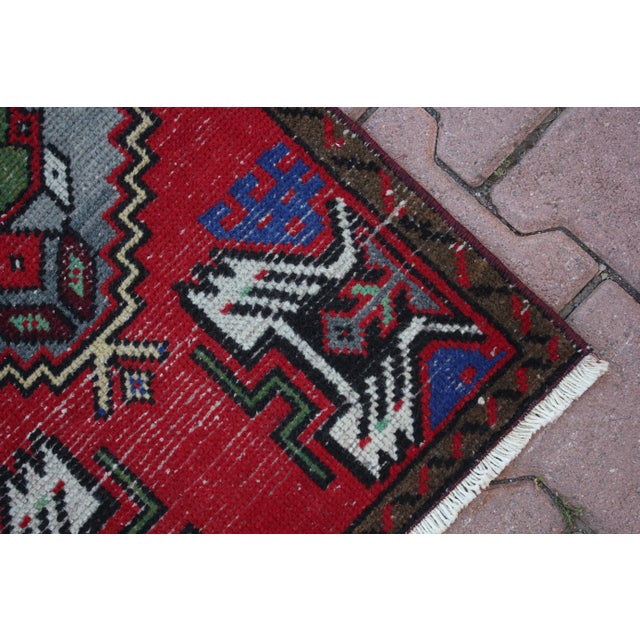 1960s 1960s Turkish Vintage Hand Knotted Doormat Rug For Sale - Image 5 of 13