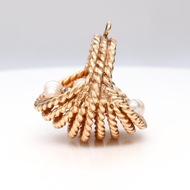 Vintage 14k Yellow Gold, Pearl, and Tourmaline Figural Easter Basket Charm For Sale - Image 9 of 17