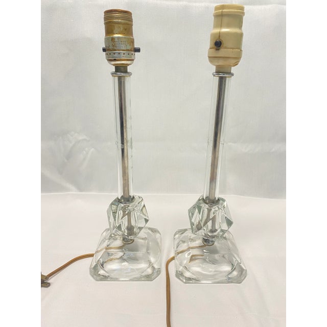 1920s 1920s Art Deco Etched Glass Lamps - a Pair For Sale - Image 5 of 10