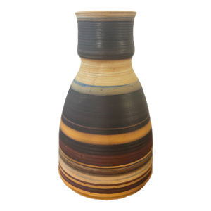 Vintage Studio Pottery Stoneware Vase, Earthtone Striped Signed