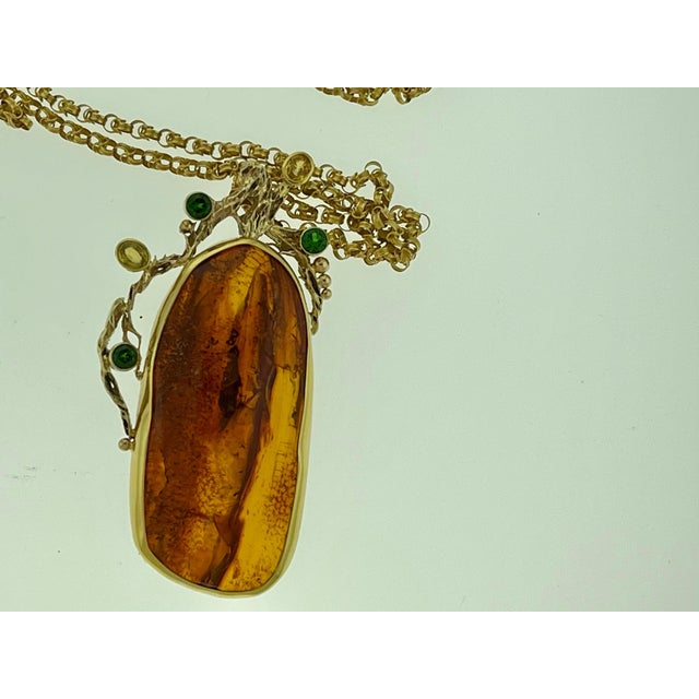 Natural Amber Tsavorite and Yellow Sapphire Necklace / Pin 18 Karat Yellow Gold For Sale - Image 18 of 18