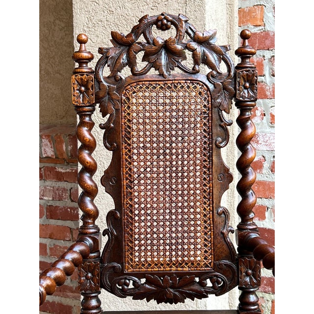Wood Antique French Child High Chair Renaissance Barley Twist Carved Oak Caned C1890 For Sale - Image 7 of 18