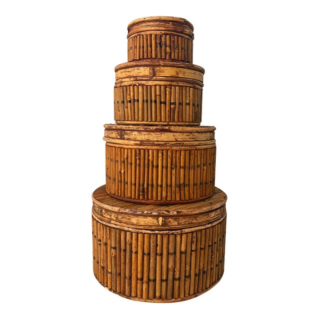 Vintage Bamboo Nesting Boxes - Set of 4 For Sale